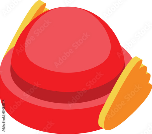 Red hermes helmet with golden wings representing messenger of gods isometric icon