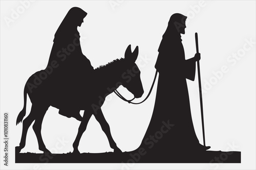 Silhouette of a man leading a Donkey