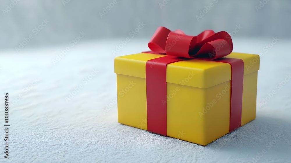Christmas and New Year gifts on blur background. 3D creative Yellow & Red Gift Box. 3D yeloow gift boxes with ribbon in red . 3D rendering of a modern holiday surprise box. copy space texture concept Christmas and New Year gifts on blur background. 3D creative Yellow & Red Gift Box. 3D yeloow gift boxes with ribbon in red . 3D rendering of a modern holiday surprise box. copy space texture concept