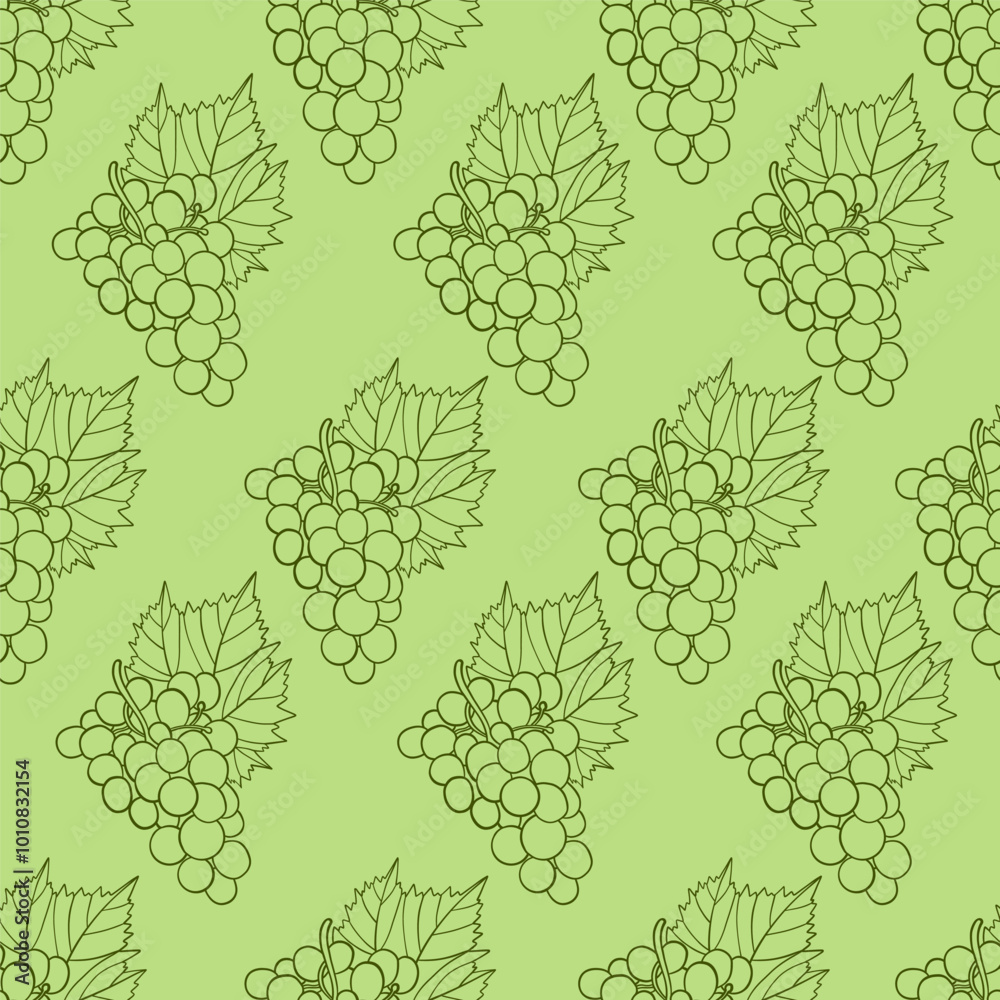 Seamless pattern with outline fruits bunch grapes on green background. Line drawing. Vector illustration Seamless pattern with outline fruits bunch grapes on green background. Line drawing. Vector illustration