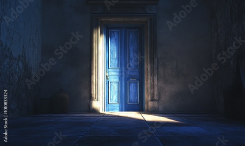 the light entering Narnia through the open blue door.
