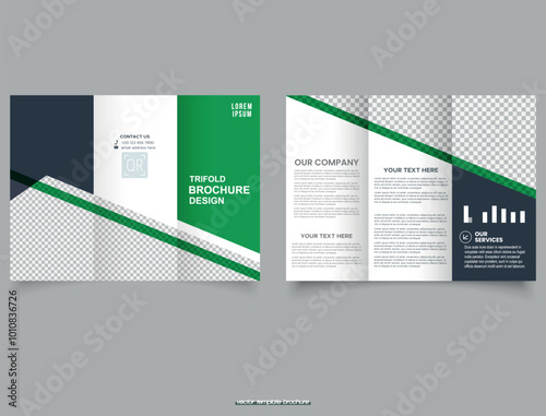 Green Geometric trifold brochure. Business trifold brochure design Tri-fold brochure Corporate company profile tri fold brochure template.
