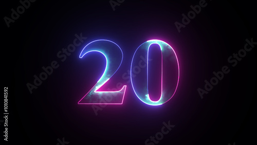 Abstract glowing neon number 20. Blue and purple neon futuristic effect. Trendy glow lighting