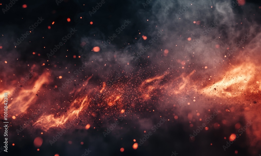 Black and red smoky and fire sparks background. flame dust Black and red smoky and fire sparks background. flame dust