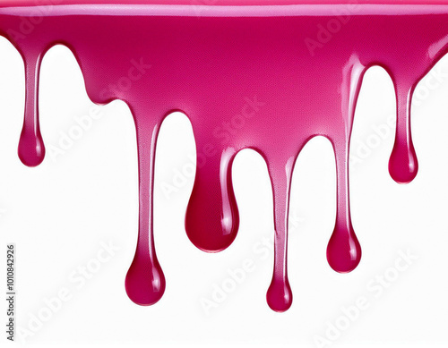 pink slime dripping down in isolation paint drip on white background