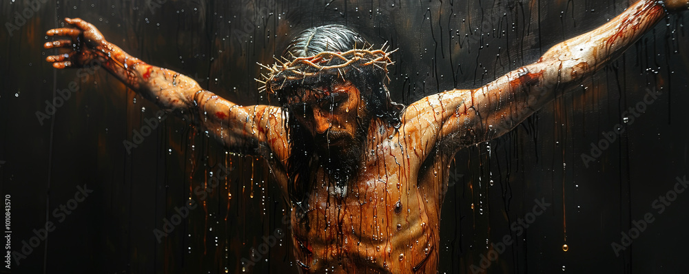 Φωτογραφία Religious crucifixion of Jesus Christ on the cross, catholic symbol of spiritual faith