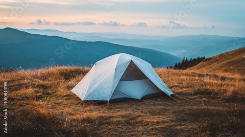 a lively campsite on a grassy hillside