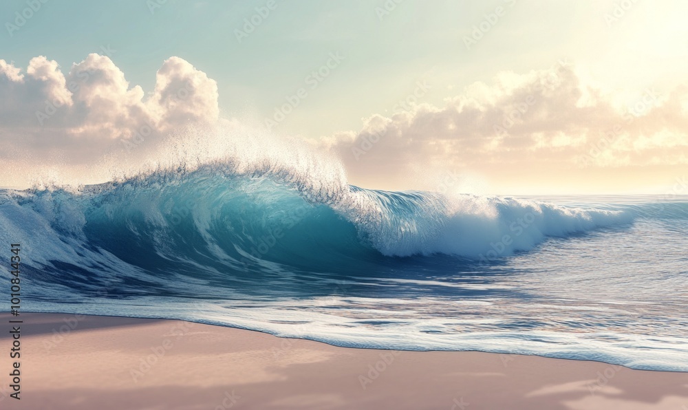 Minimalist ocean wave gently crashing on an empty beach, with soft pastel hues and a serene atmosphere, capturing the calming effect of the sea Minimalist ocean wave gently crashing on an empty beach, with soft pastel hues and a serene atmosphere, capturing the calming effect of the sea