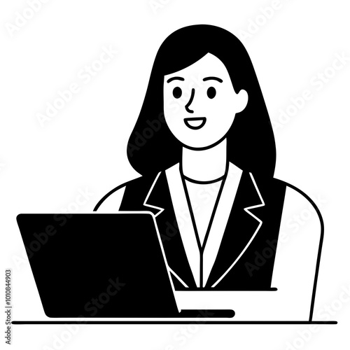 Businesswoman in a video conference call sitting at her desk vector illustration showcasing office productivity
