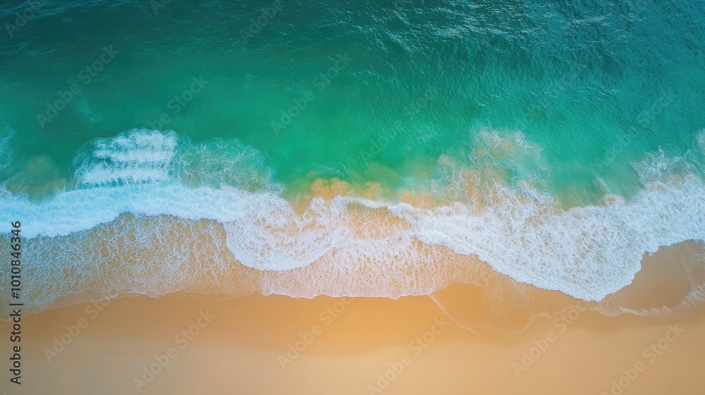 Aerial view of tropical beach in Vietnam with turquoise ocean waves flowing onto the sandy shore, capturing a perfect summer holiday scene. Aerial view of tropical beach in Vietnam with turquoise ocean waves flowing onto the sandy shore, capturing a perfect summer holiday scene.