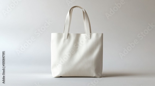 Minimalist White Tote Bag on Gray Background