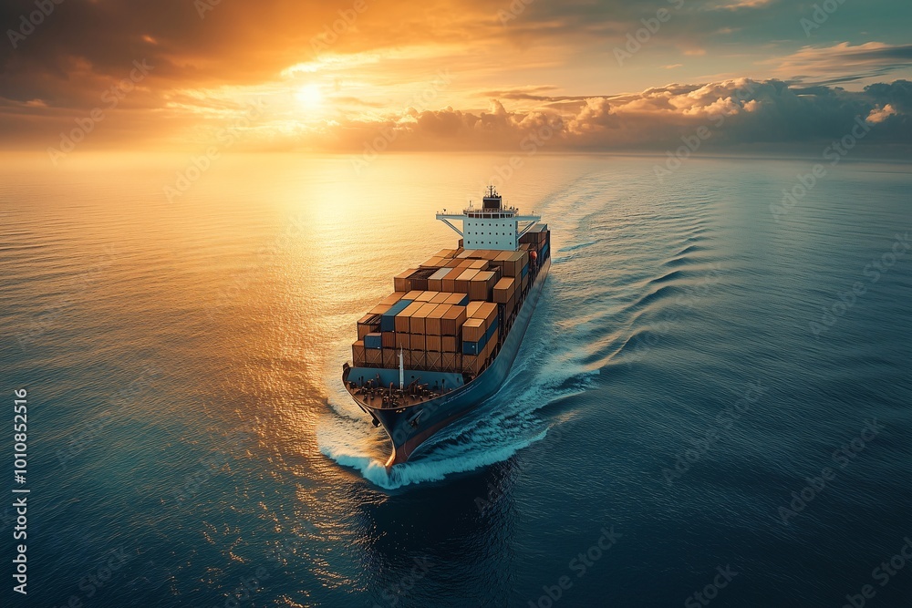 A cargo ship sailing on the open sea, loaded with containers A cargo ship sailing on the open sea, loaded with containers