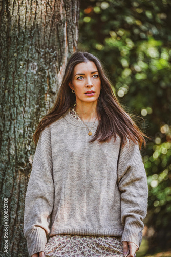 portrait of a woman in the forest in autumm