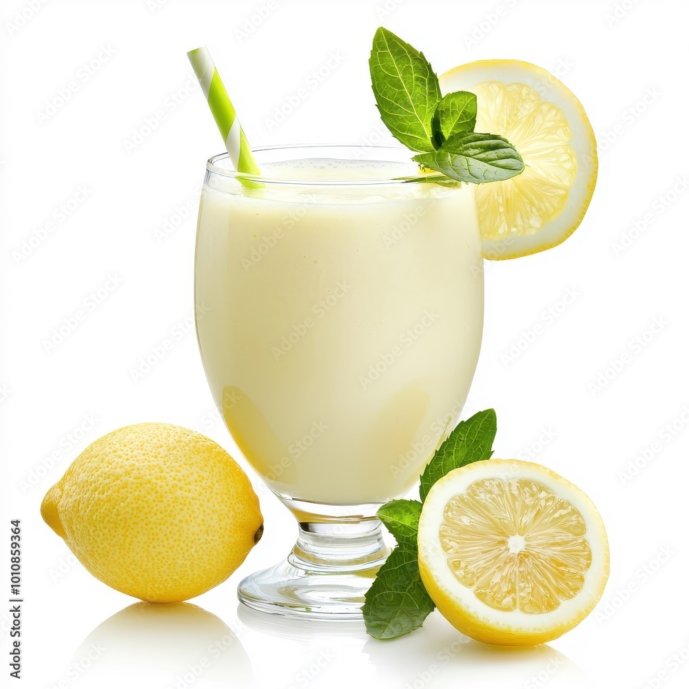 Creamy lemon smoothie, delightful and smooth, isolated on white background for a beautiful presentation. Creamy lemon smoothie, delightful and smooth, isolated on white background for a beautiful presentation.