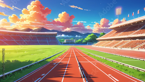 anime running track with field 