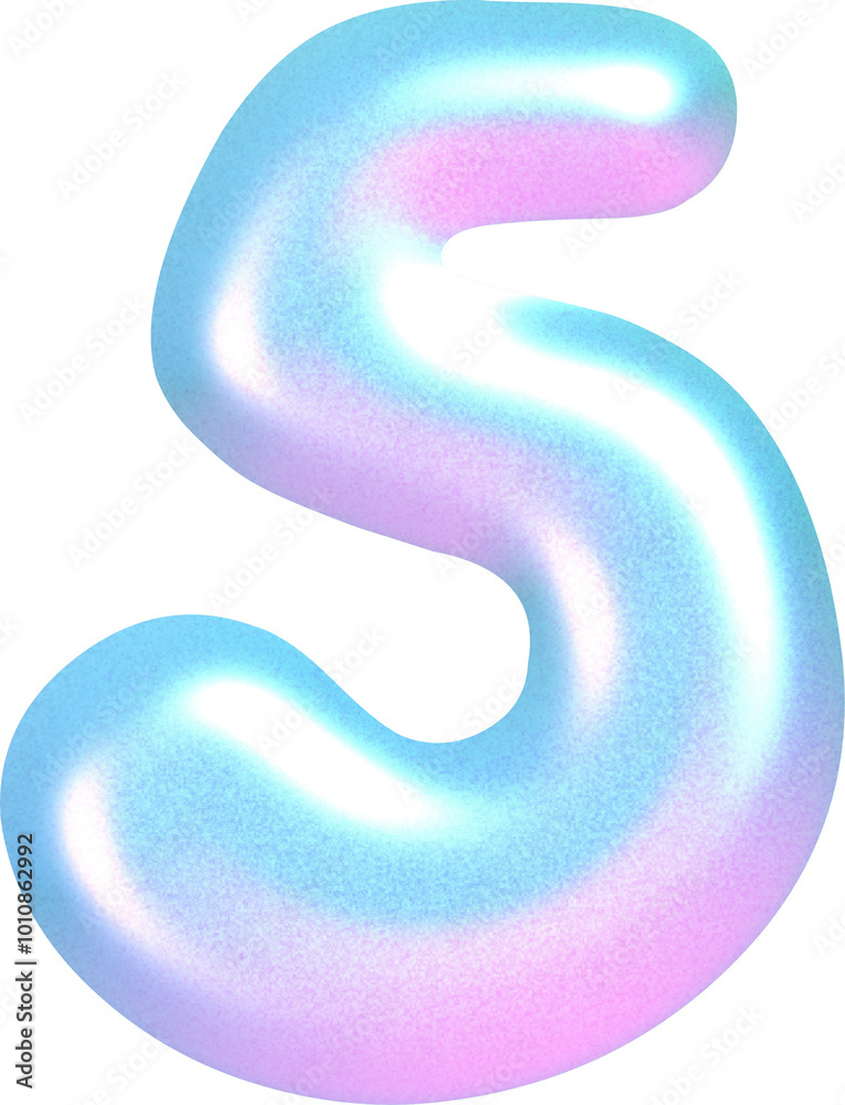 3D Holographic liquid Y2k Chrome bubble alphabet Number 5 3D Holographic liquid Y2k Chrome bubble alphabet Number 5