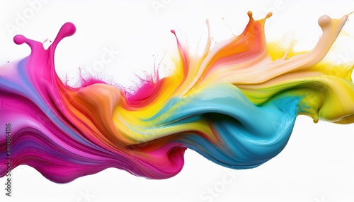 bright neon mixed multi colour colourful cream liquid paint ink splash swirl wave on white background