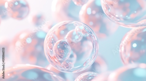 2410_092.microscopic view of soap bubbles, pastel and vibrant hues, overlapping spheres, translucent membranes, organic shapes, light refraction, smooth glossy finish, ultra-detailed render