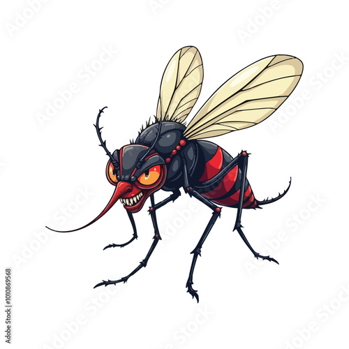 angry mosquito cartoon vector illustration on white background