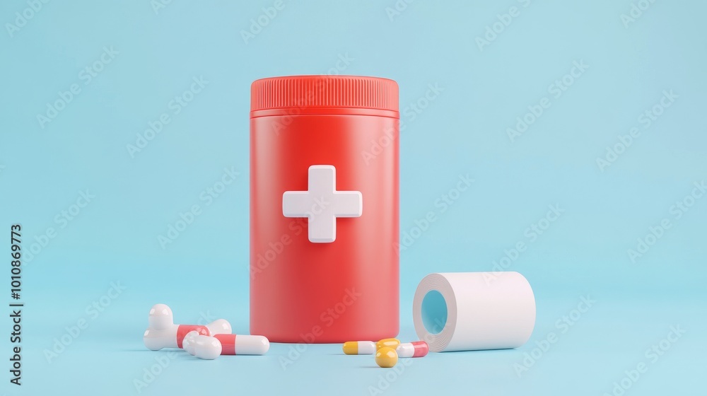 2410_180.coral red first aid container, drifting curative elements ...