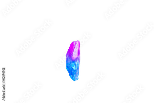 Colorful blue and pink crystal displayed against a plain background for artistic showcase