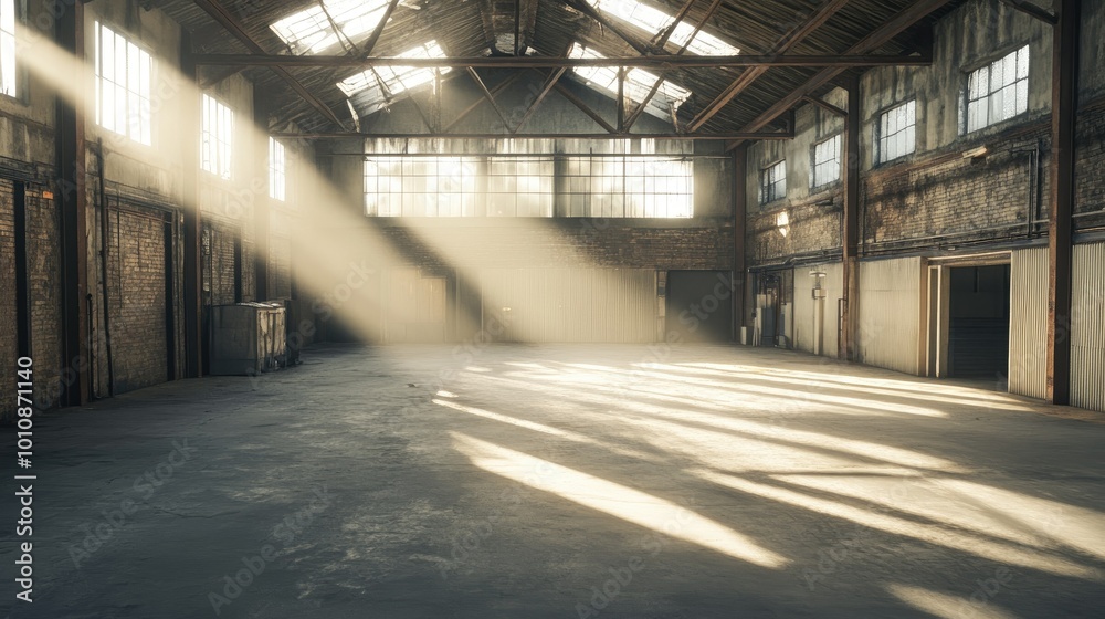 Sunlight floods an empty rustic warehouse, casting long beams across the rough concrete floor and exposed support beams, creating a sense of quiet abandonment. Sunlight floods an empty rustic warehouse, casting long beams across the rough concrete floor and exposed support beams, creating a sense of quiet abandonment.