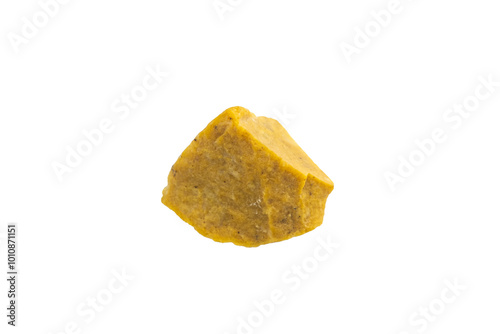 Natural yellow stone on a white background highlighting its unique texture and shape photo