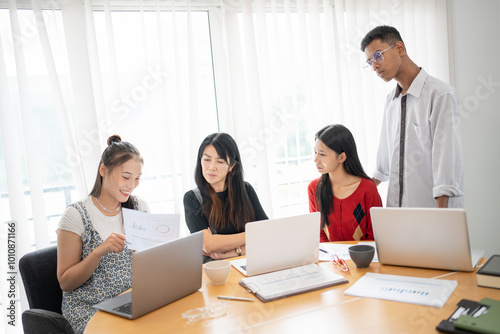 Business people group diverse colleagues team discuss project in  bright modern office Startup Diversity Teamwork Brainstorming.