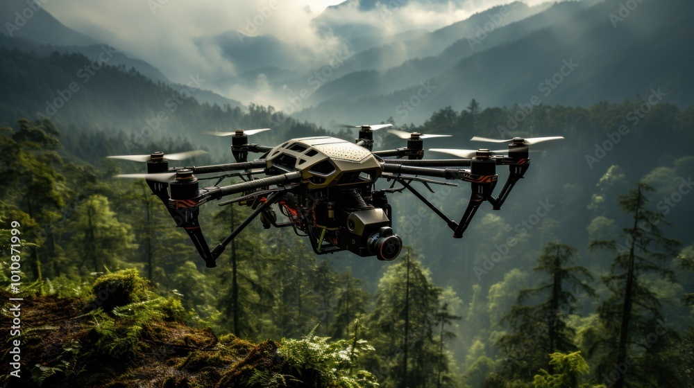 Drone Flying Over Misty Mountains Drone Flying Over Misty Mountains