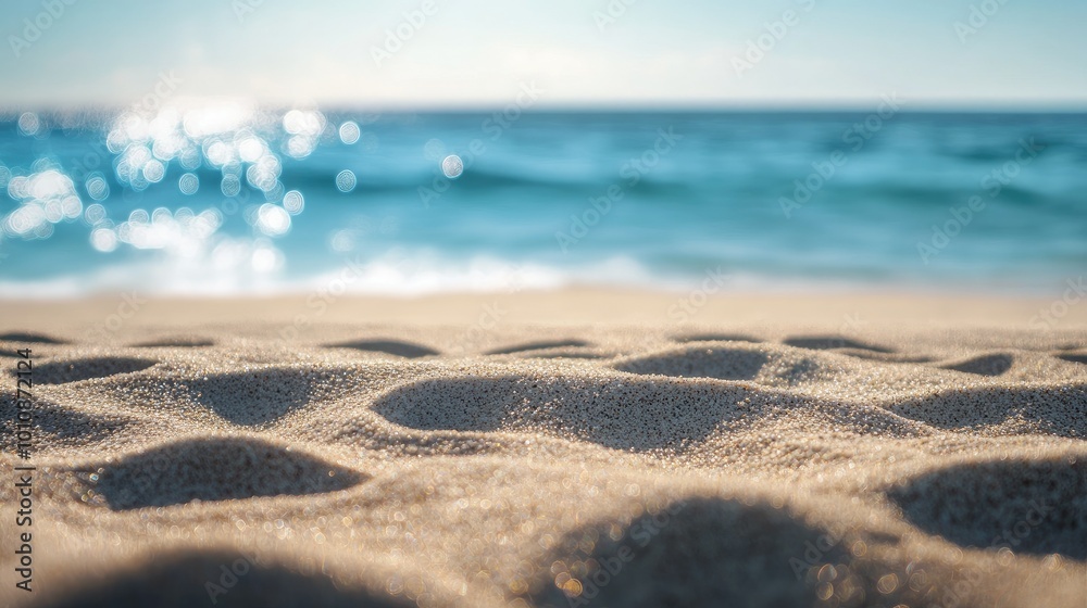 Sunlit beach sand with soft textures in the foreground and a vibrant blue ocean in the background, evoking the perfect summer getaway. Sunlit beach sand with soft textures in the foreground and a vibrant blue ocean in the background, evoking the perfect summer getaway.