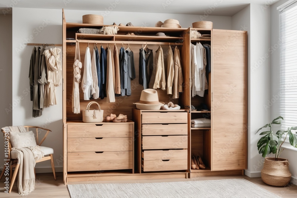 Luxury sliding wardrobe in minimalist bedroom with soft lamp Luxury sliding wardrobe in minimalist bedroom with soft lamp