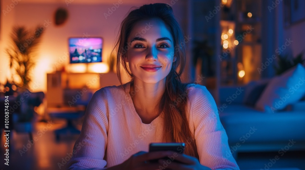 Fotografie Cozy Evening Relaxation with Smartphone