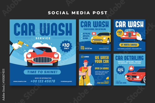 Set of car wash social media post template
