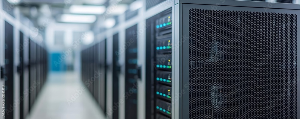 Close-up of active cooling systems in a server room, illustrating efficient temperature control in high-tech data environments Close-up of active cooling systems in a server room, illustrating efficient temperature control in high-tech data environments