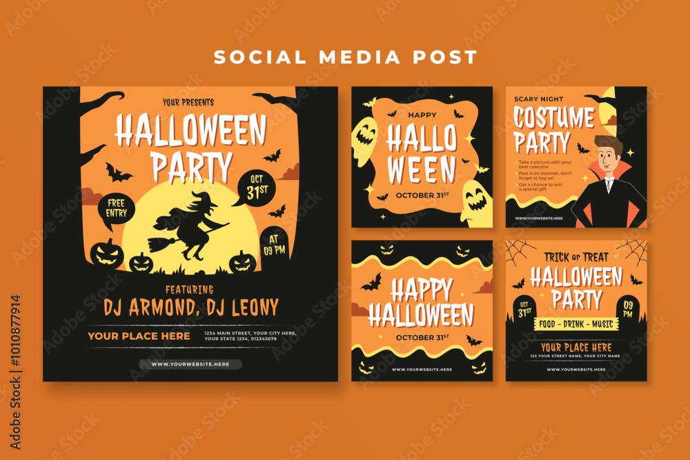 Fototapeta premium Set of Halloween party social media post template