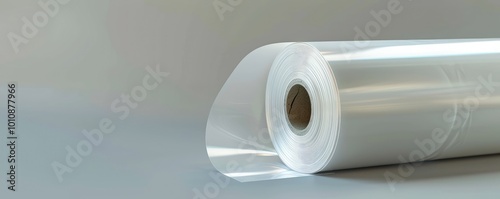 The roll of white polyester film gleams on a clean, neutral background, showcasing its reflective properties and smooth texture.