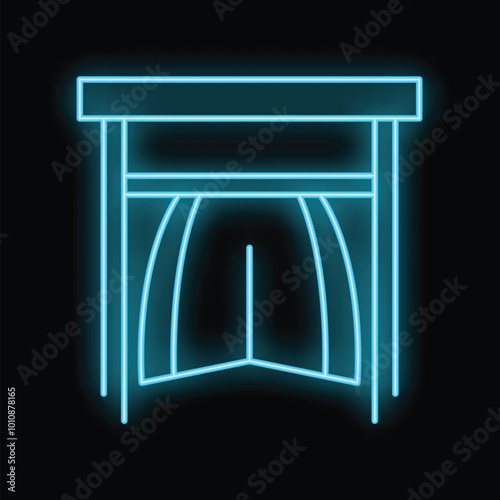 Glowing neon line medieval executioner machine icon isolated on black background. Vector illustration