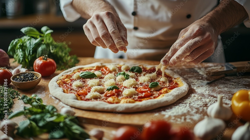 Chef Preparing Traditional Italian Pizza Chef Preparing Traditional Italian Pizza
