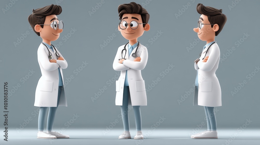 Cartoon Doctor Character in Various Poses Cartoon Doctor Character in Various Poses