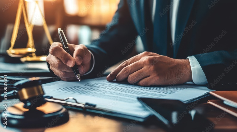 Lawyer Writing Legal Document in Office Setting Lawyer Writing Legal Document in Office Setting