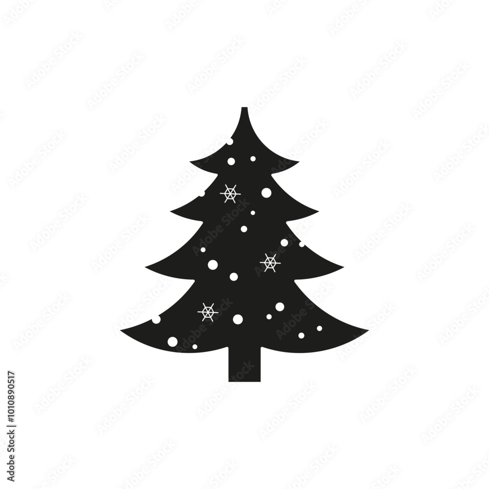 Christmas tree in winter. New Year vector black and white simple illustration. Christmas tree in winter. New Year vector black and white simple illustration.