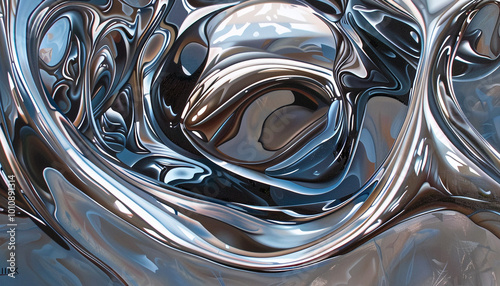 Silver chrome liquid metal waves background