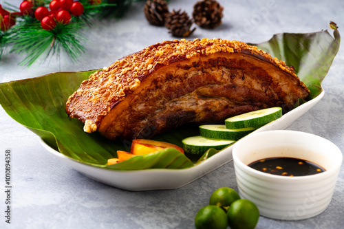 Filipino Christmas Crispy Roasted Pork Belly for Noche Buena   photo