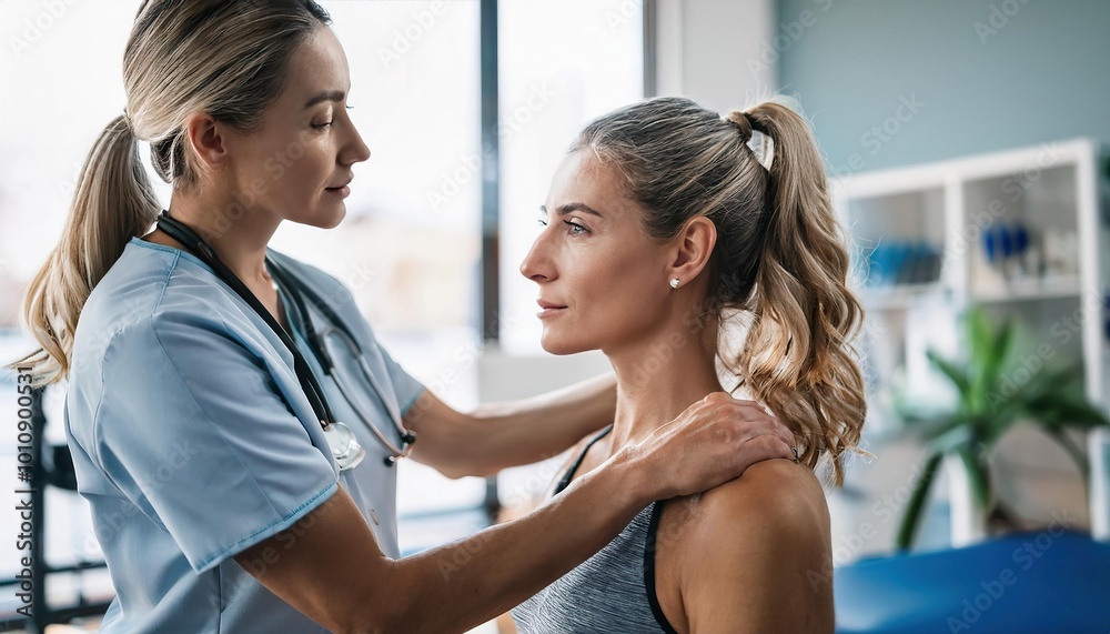 Determined patient focusing on physical therapy rehabilitation session in clinic Determined patient focusing on physical therapy rehabilitation session in clinic