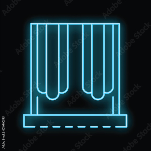 Glowing neon line voting booth with curtain icon isolated on black background. Vector illustration