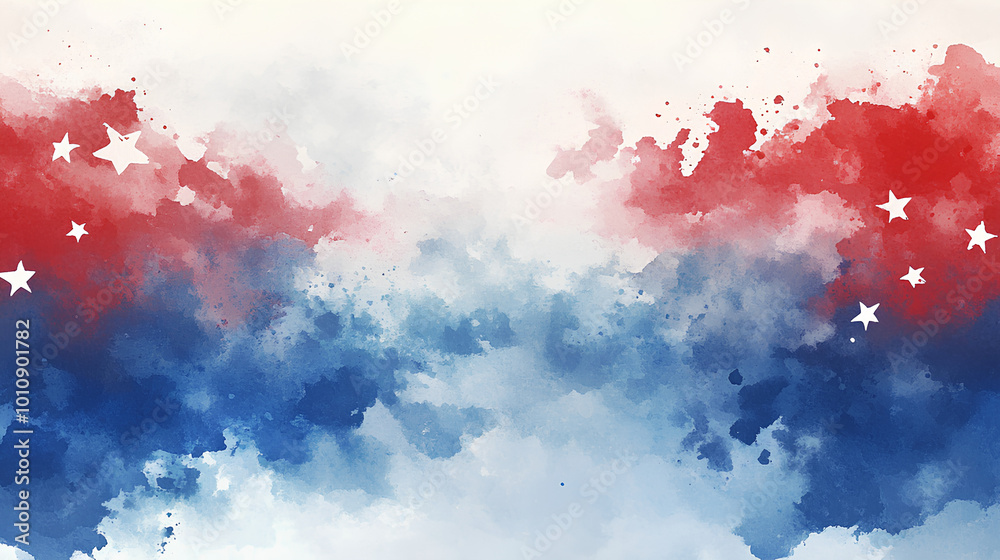 Abstract red, white and blue background with stars for USA day or other festive events Watercolor hand drawn border design with copy space Abstract red, white and blue background with stars for USA day or other festive events Watercolor hand drawn border design with copy space