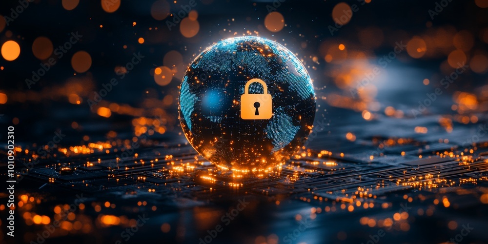 Digital Globe with Padlock Representing Global Cybersecurity and Data Protection Digital Globe with Padlock Representing Global Cybersecurity and Data Protection