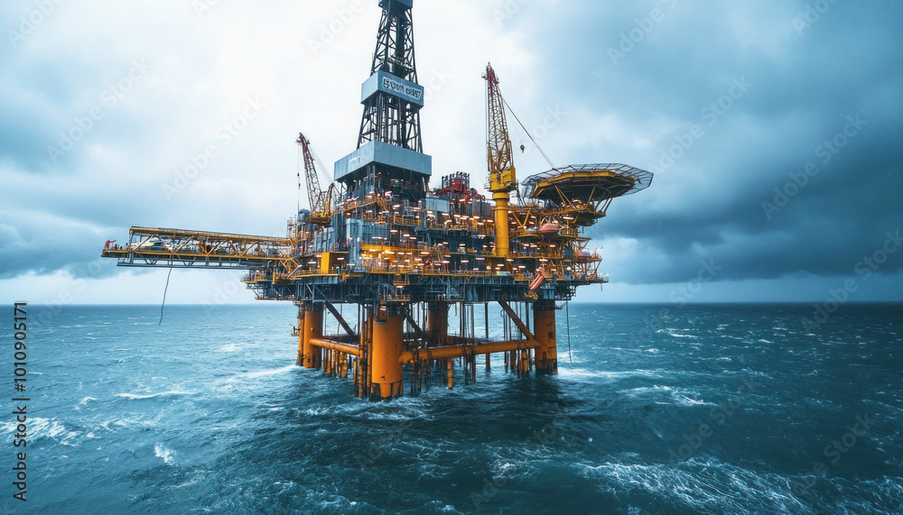 Oil rig standing strong in the middle of a stormy sea Oil rig standing strong in the middle of a stormy sea