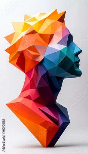 Wallpaper Mural Colorful geometric head sculpture, white isolate background Torontodigital.ca