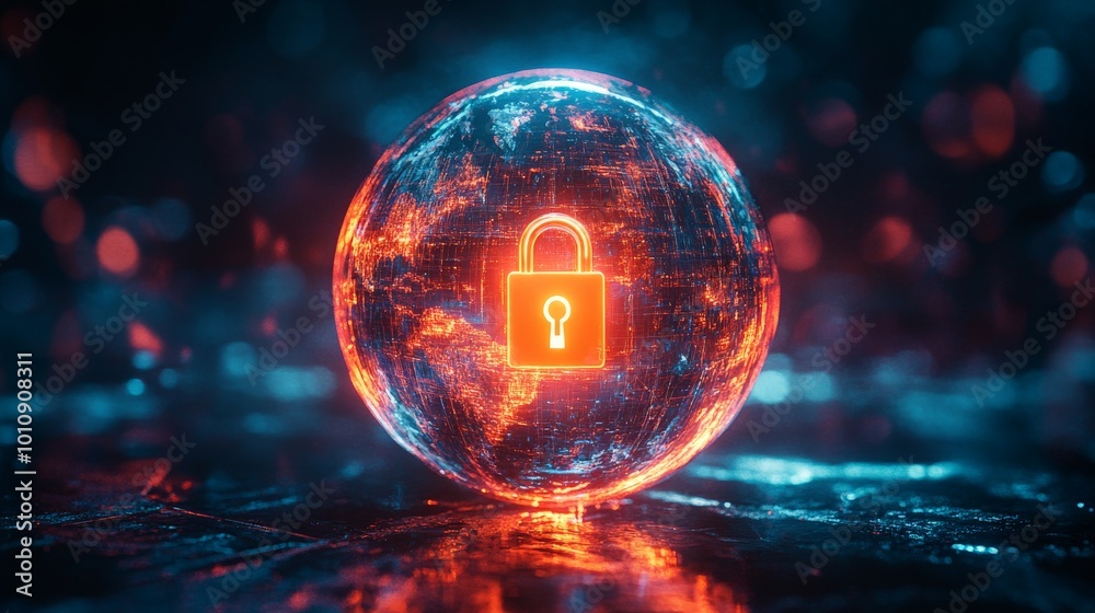 Digital Globe with Padlock Representing Global Cybersecurity and Data Protection Digital Globe with Padlock Representing Global Cybersecurity and Data Protection
